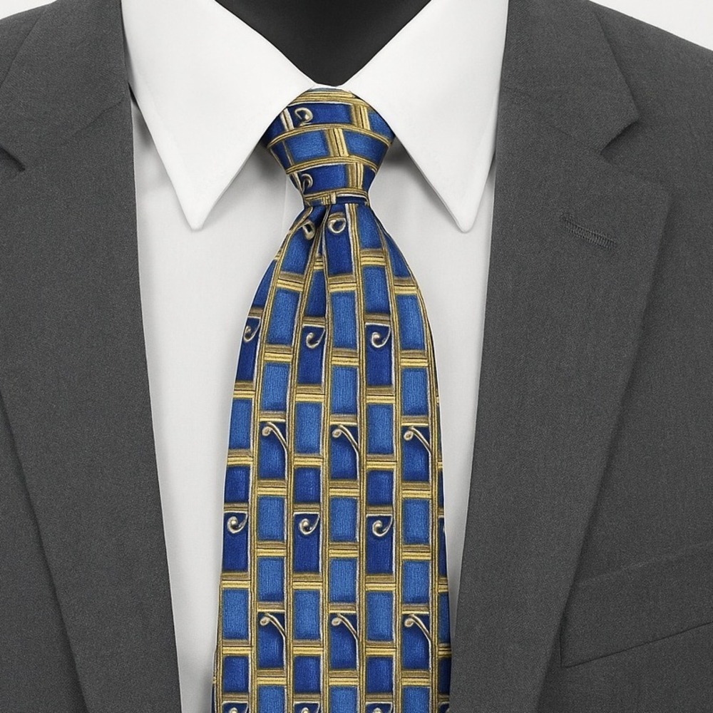Bolgheri Tie Men‎ Blue Gold Geometric Silk Italian Classic Sharp Bold Menswear